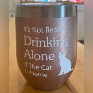 Rose Gold Cat-Themed Wine Tumbler